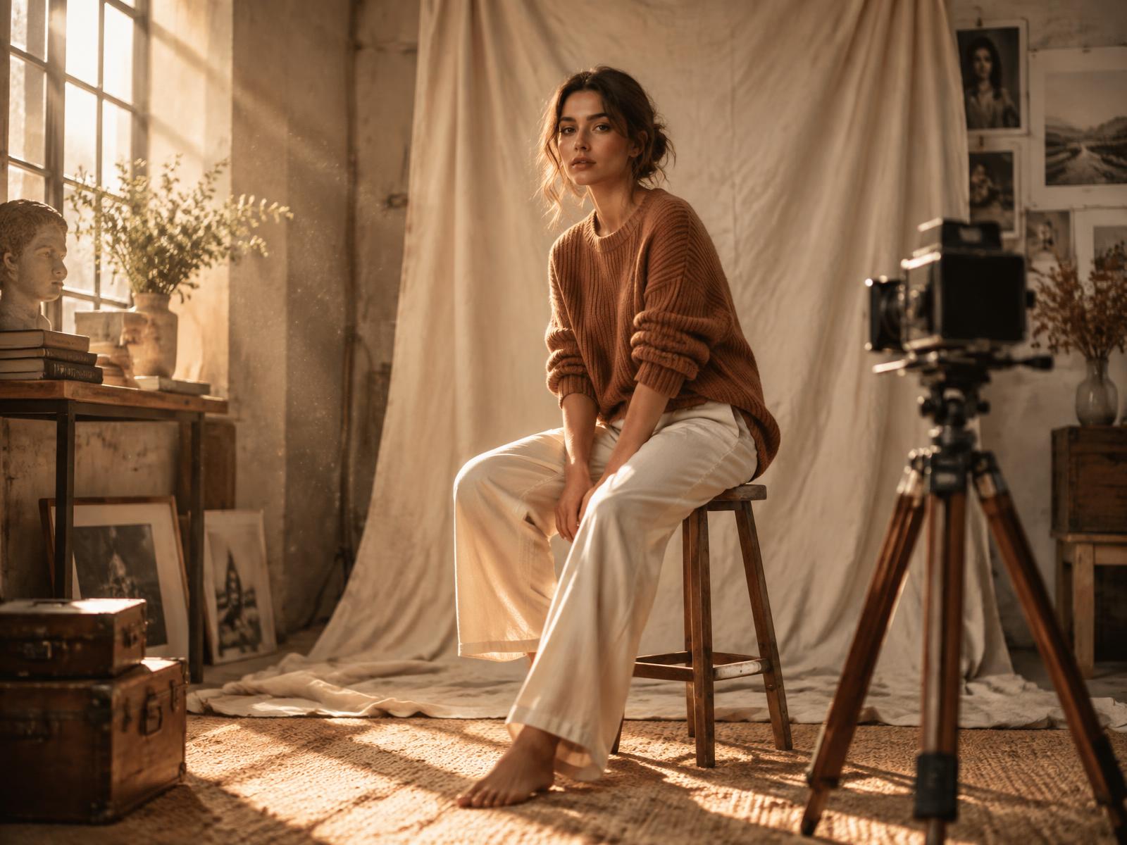 Warm afternoon light in the Frame & Found portrait studio